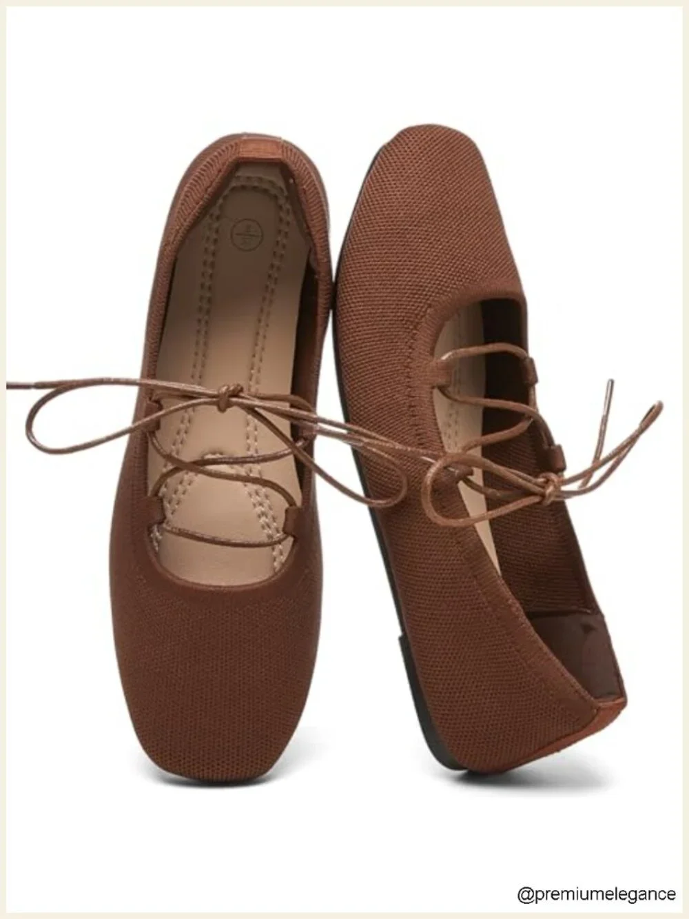 Lace Up Mary Jane Ballet Flats with Memory Foam Insole Wide Toe Square Toe Knit
